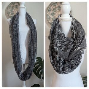 Black White Striped Lightweight Infinity Scarf Boho One Size